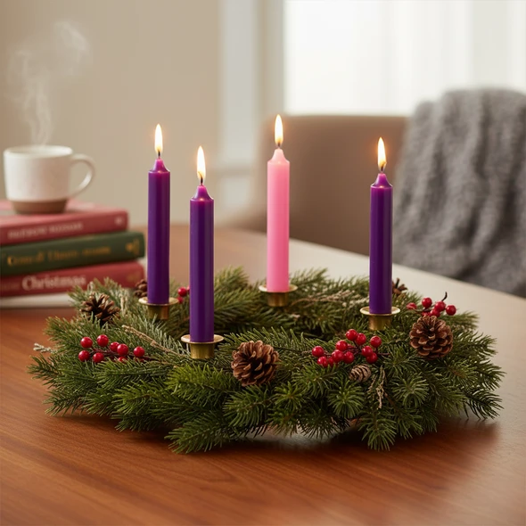 12" x 1.5" Stearic Advent Candles (3 Purple - 1 Rose)