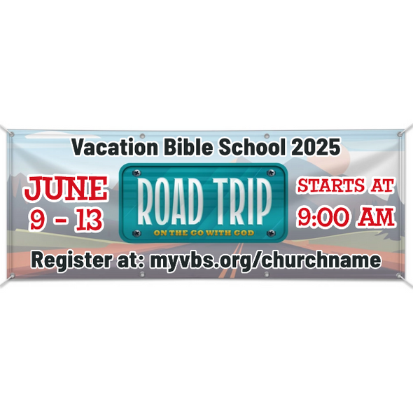 Easy Custom Outdoor Vinyl Banner - Personalize in Real Time - Road Trip VBS - BROA001