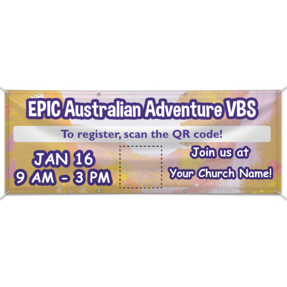 Easy Custom Outdoor Vinyl Banner - Personalize in Real Time - Epic Australian Adventure VBS - BAUS003