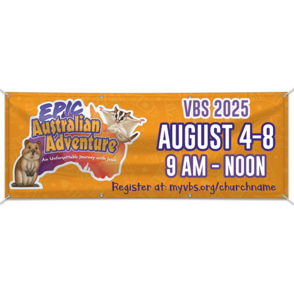 Easy Custom Outdoor Vinyl Banner - Personalize in Real Time - Epic Australian Adventure VBS - BAUS004