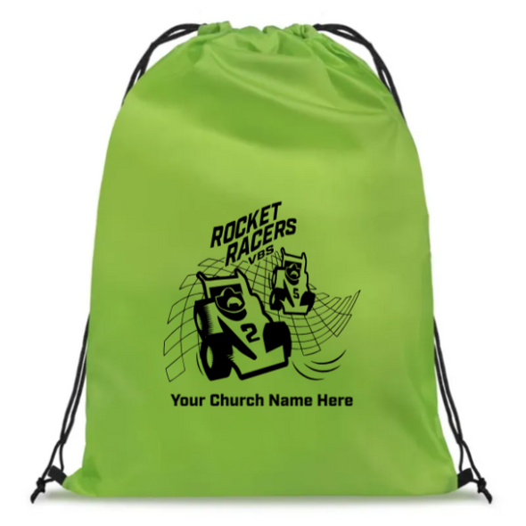 Easy Custom VBS Drawstring Bag - Personalize in Real Time - Rocket Racers VBS - DRRA031