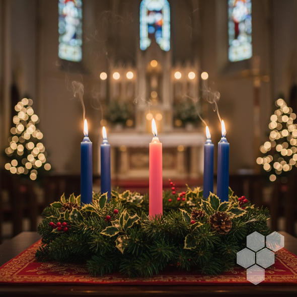 12" x 1.5" Beeswax Advent Candles (3 Blue - 1 Rose)