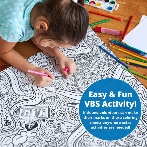 Giant Coloring Page, Larger Table-Top Edition - 3ft x 6ft - (Pack of 3, Same Design) - Road Trip VBS 2025