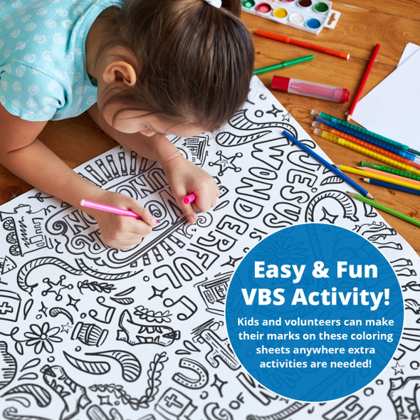 Giant Coloring Page, Larger Table-Top Edition - 3ft x 6ft - (Pack of 3, Same Design) - Wonder Junction VBS 2025