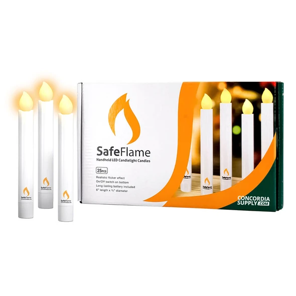 SafeFlame Handheld Flameless LED Candle (Pack of 25) - Battery w/ On-Off Switch - Classic Amber Flicker