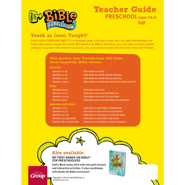 Hands-On Bible Curriculum Preschool: Teacher Guide Download - Fall 2025