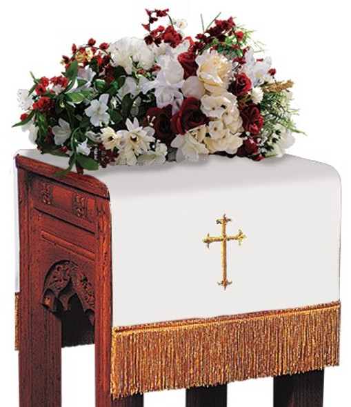 Flower Stand Cover Red/White w/ Cross