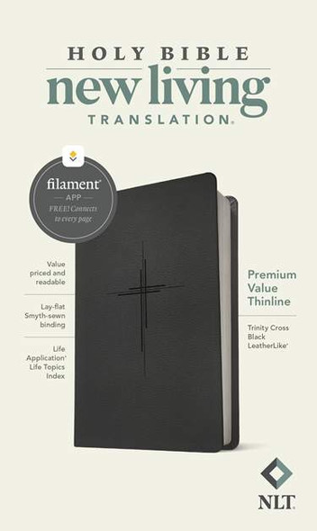 NLT Premium Value Thinline Bible (Filament Enabled), Trinity Cross Black LeatherLike - Bulk Case of 24