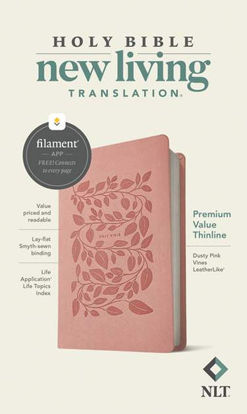 NLT Premium Value Thinline Bible (Filament Enabled), Dusty Pink Vines LeatherLike - Bulk Case of 24