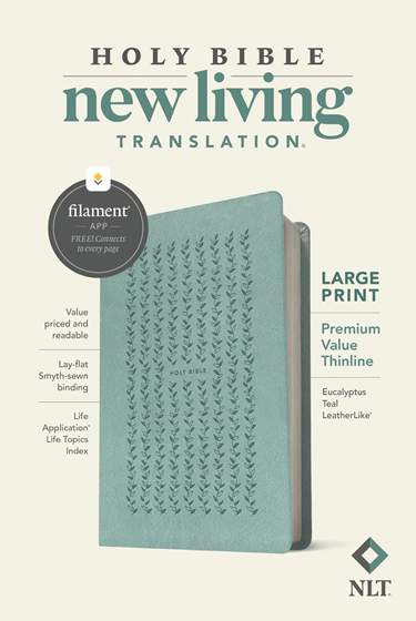 NLT Premium Value Large Print Thinline Bible (Filament Enabled), Eucalyptus Teal LeatherLike - Bulk Case of 24