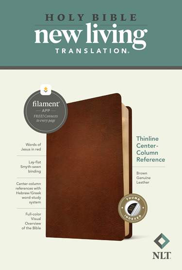 NLT Thinline Center-Column Reference Bible (Filament Enabled), Brown Genuine Leather, Indexed - Bulk Case of 20