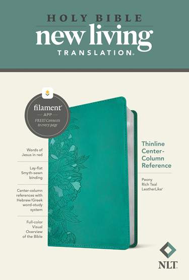 NLT Thinline Center-Column Reference Bible (Filament-Enabled), Peony Rich Teal LeatherLike - Bulk Case of 20