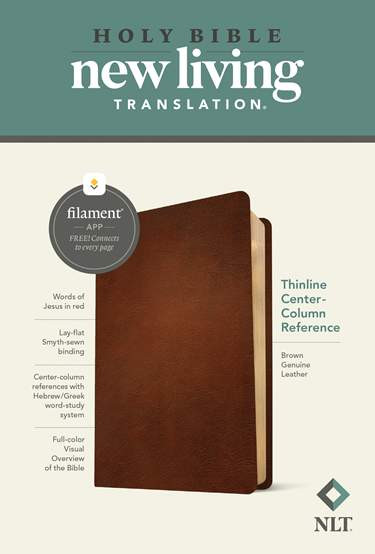 NLT Thinline Center-Column Reference Bible (Filament Enabled), Brown Genuine Leather - Bulk Case of 20