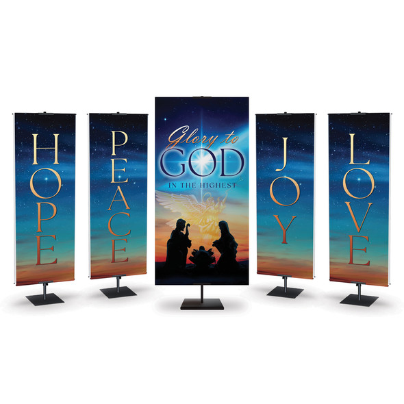 Church Banner - Bright Glory to God in the Highest with Nativity and Angel - Hope