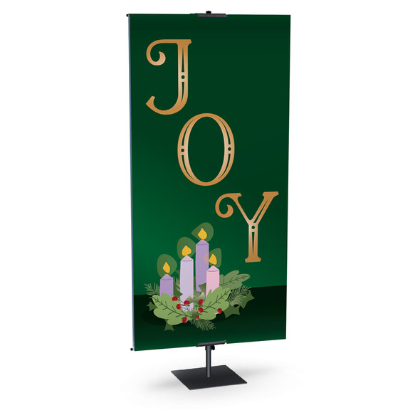 Church Banner - Emerald with Gold Letters Candles and Wreath - Joy
