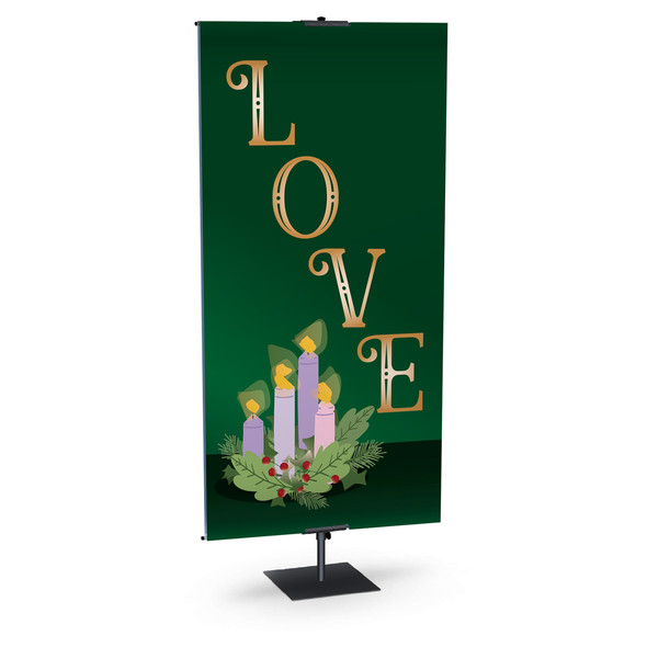 Church Banner - Emerald with Gold Letters Candles and Wreath - Love