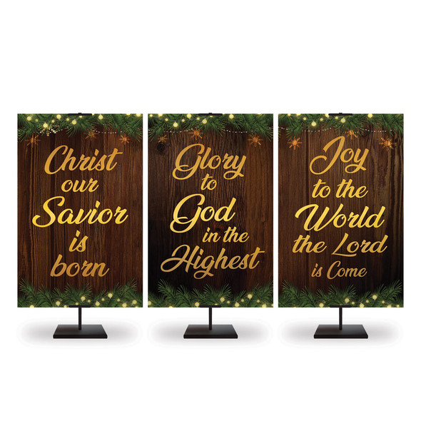 Church Banner - Christ Our Savior on Wood with Gold Letters - Christ Our Savior is Born