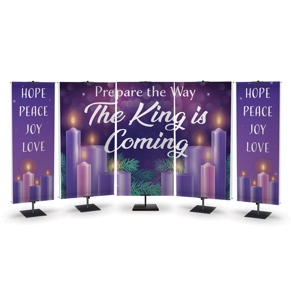 Christmas Banners - The King is Coming - Five Banner Set - Two 2'x6' and Three 3'x6' Banners - Fabric with Pole Loops