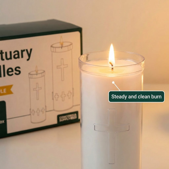 7-Day Home Sanctuary Candle, Unbreakable Plastic, Paraffin Wax 8" x 3" (Pack of 12) by Concordia Supply Candles
