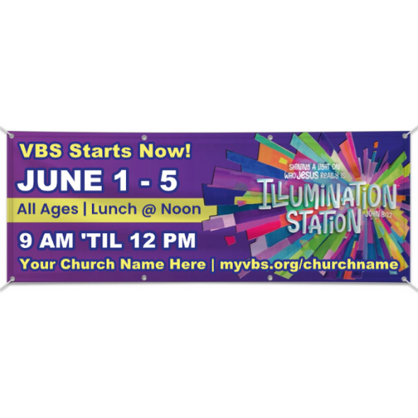 Easy Custom Outdoor Vinyl Banner - Personalize in Real Time - Illumination Station VBS - BLUM001