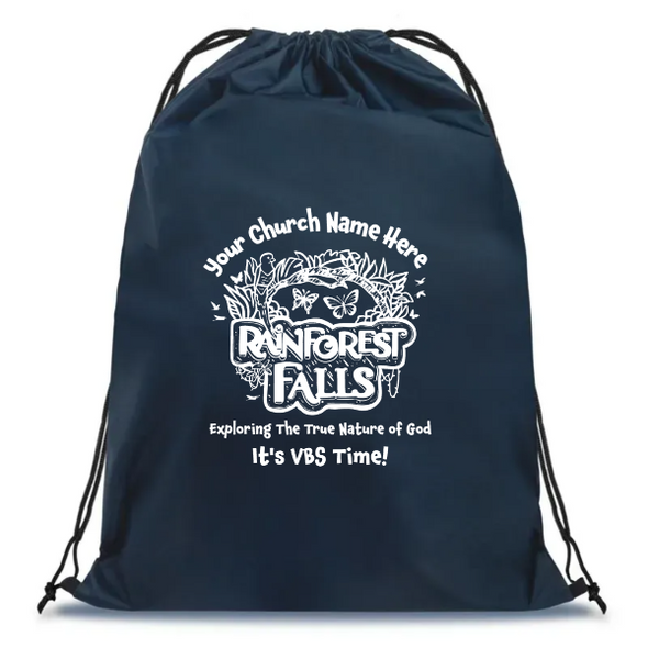 Easy Custom VBS Drawstring Bag - Personalize in Real Time - Rainforest Falls VBS - DRFAL011
