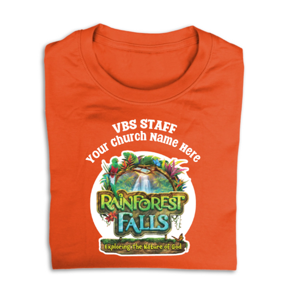Easy Custom VBS T-Shirt - Full Color Design - Rainforest Falls VBS - VRFALFC01