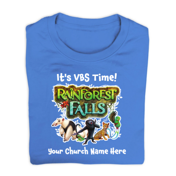 Easy Custom VBS T-Shirt - Full Color Design - Rainforest Falls VBS - VRFALFC02