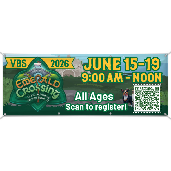 Easy Custom Outdoor Vinyl Banner - Personalize in Real Time - Emerald Crossing VBS - BEME005