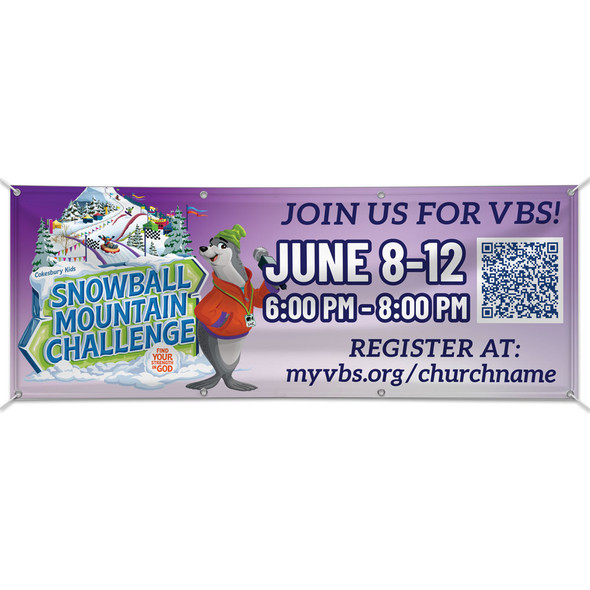 Easy Custom Outdoor Vinyl Banner - Personalize in Real Time - Snowball Mountain Challenge VBS - BSMC002