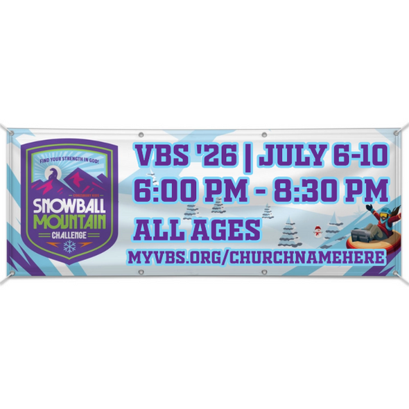 Easy Custom Outdoor Vinyl Banner - Personalize in Real Time - Snowball Mountain Challenge VBS - BSMC005