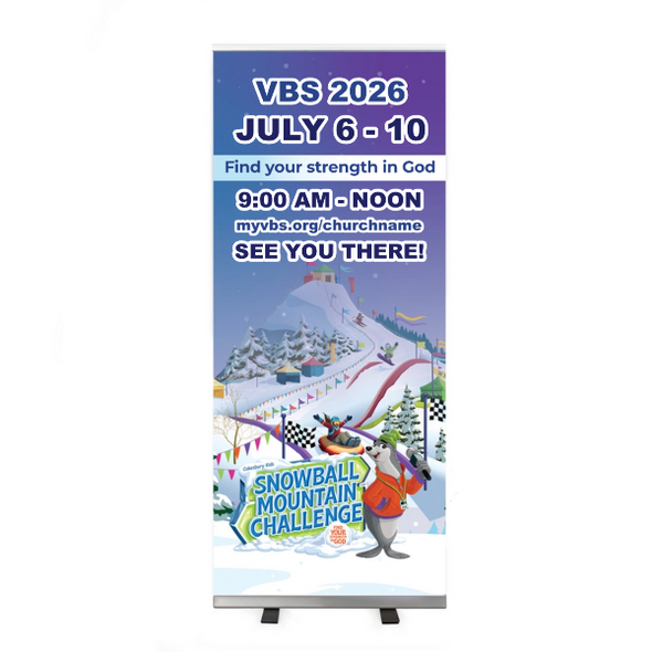 Easy Custom Retractable Vinyl Banner - Personalize in Real Time - Snowball Mountain Challenge VBS - RSMC001