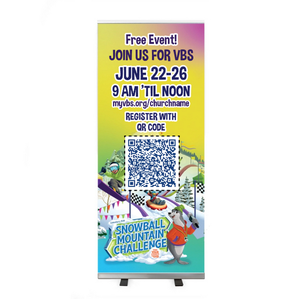 Easy Custom Retractable Vinyl Banner - Personalize in Real Time - Snowball Mountain Challenge VBS - RSMC003