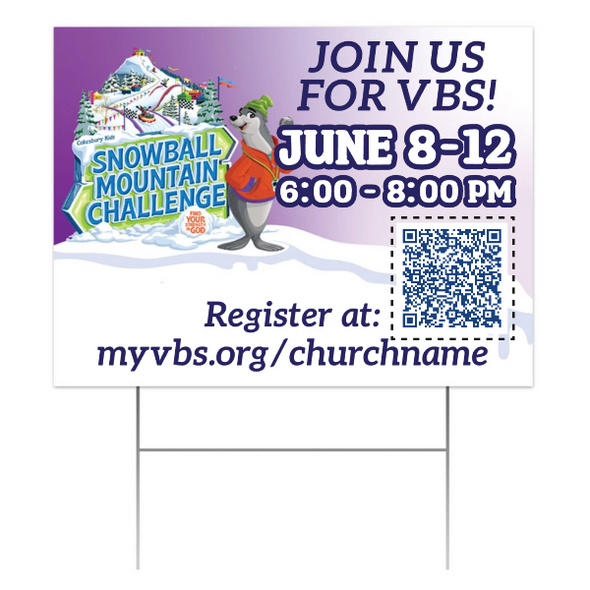 Easy Custom Outdoor Yard Sign - Personalize in Real Time - Snowball Mountain Challenge VBS - YSSMC002