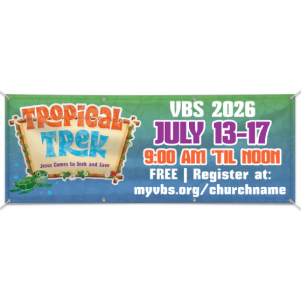 Easy Custom Outdoor Vinyl Banner - Personalize in Real Time - Tropical Trek VBS - BTROP002
