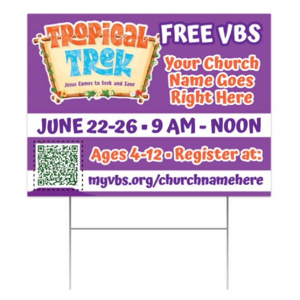 Easy Custom Outdoor Yard Sign - Personalize in Real Time - Tropical Trek VBS - YSTROP003