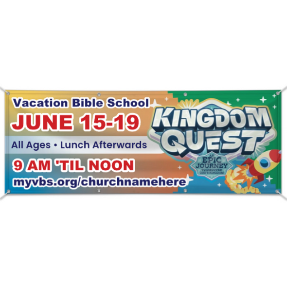 Easy Custom Outdoor Vinyl Banner - Personalize in Real Time - Kingdom Quest VBS - BKGD001