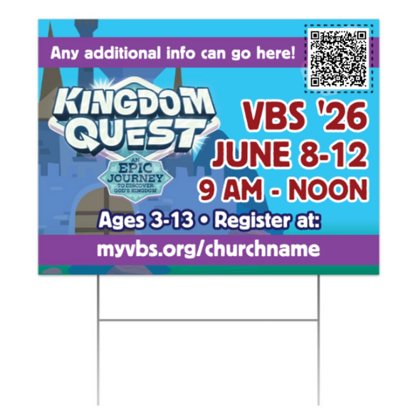 Easy Custom Outdoor Yard Sign - Personalize in Real Time - Kingdom Quest VBS - YSKGD002