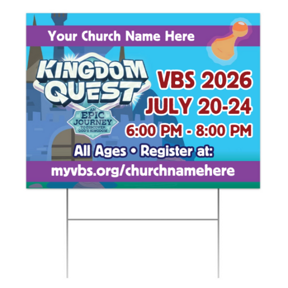 Easy Custom Outdoor Yard Sign - Personalize in Real Time - Kingdom Quest VBS - YSKGD002