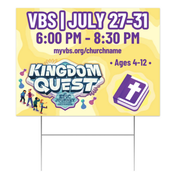 Easy Custom Outdoor Yard Sign - Personalize in Real Time - Kingdom Quest VBS - YSKGD003