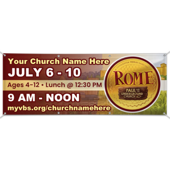 Easy Custom Outdoor Vinyl Banner - Personalize in Real Time - Rome VBS - BROM001