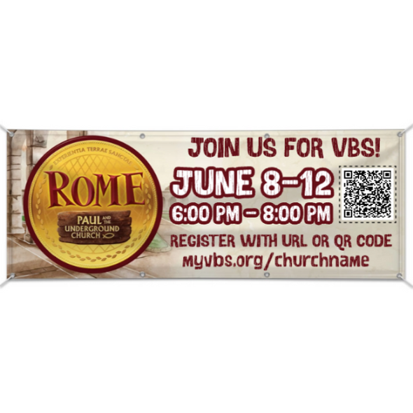 Easy Custom Outdoor Vinyl Banner - Personalize in Real Time - Rome VBS - BROM002