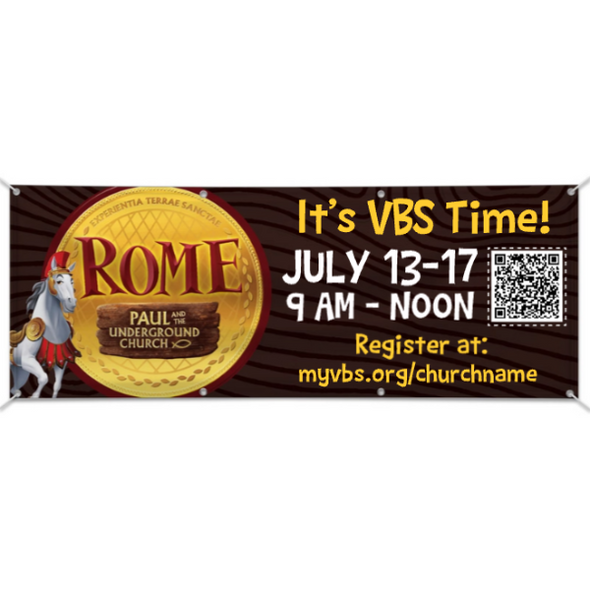 Easy Custom Outdoor Vinyl Banner - Personalize in Real Time - Rome VBS - BROM003