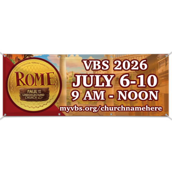 Easy Custom Outdoor Vinyl Banner - Personalize in Real Time - Rome VBS - BROM005