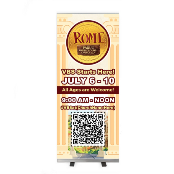 Easy Custom Retractable Vinyl Banner - Personalize in Real Time - Rome VBS - RROM001