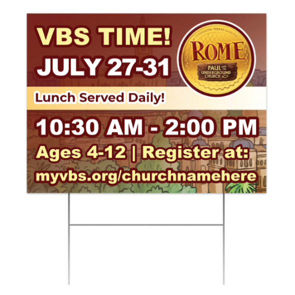 Easy Custom Outdoor Yard Sign - Personalize in Real Time - Rome VBS - YSROM001