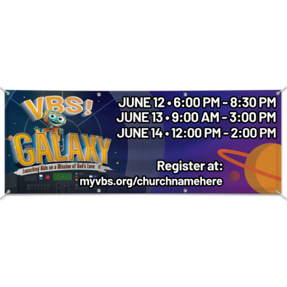 Easy Custom Outdoor Vinyl Banner - Personalize in Real Time - Galaxy Weekend VBS - BGAL002