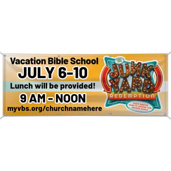 Easy Custom Outdoor Vinyl Banner - Personalize in Real Time - Junkyard Redemption VBS - BJYR001
