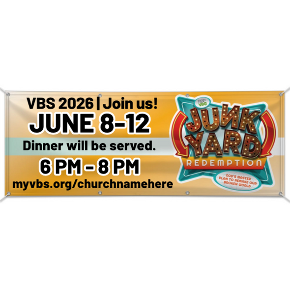 Easy Custom Outdoor Vinyl Banner - Personalize in Real Time - Junkyard Redemption VBS - BJYR001