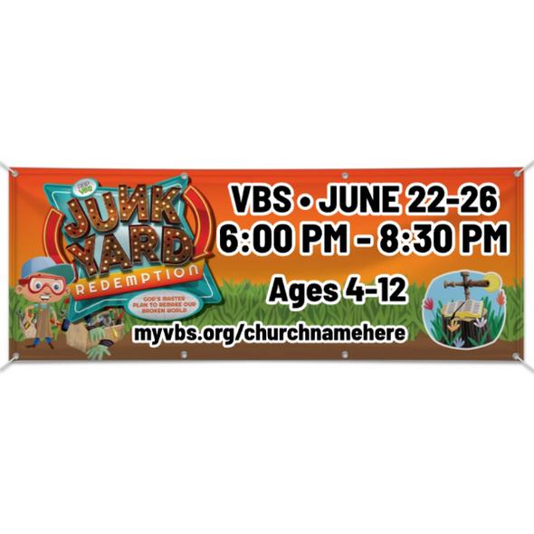 Easy Custom Outdoor Vinyl Banner - Personalize in Real Time - Junkyard Redemption VBS - BJYR005