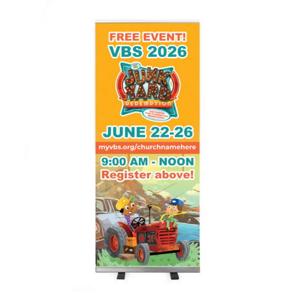Easy Custom Retractable Vinyl Banner - Personalize in Real Time - Junkyard Redemption VBS - RJYR001